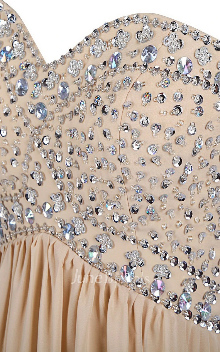 Strapless Sweetheart Rhinestoned A-line Gown With Zipper Back