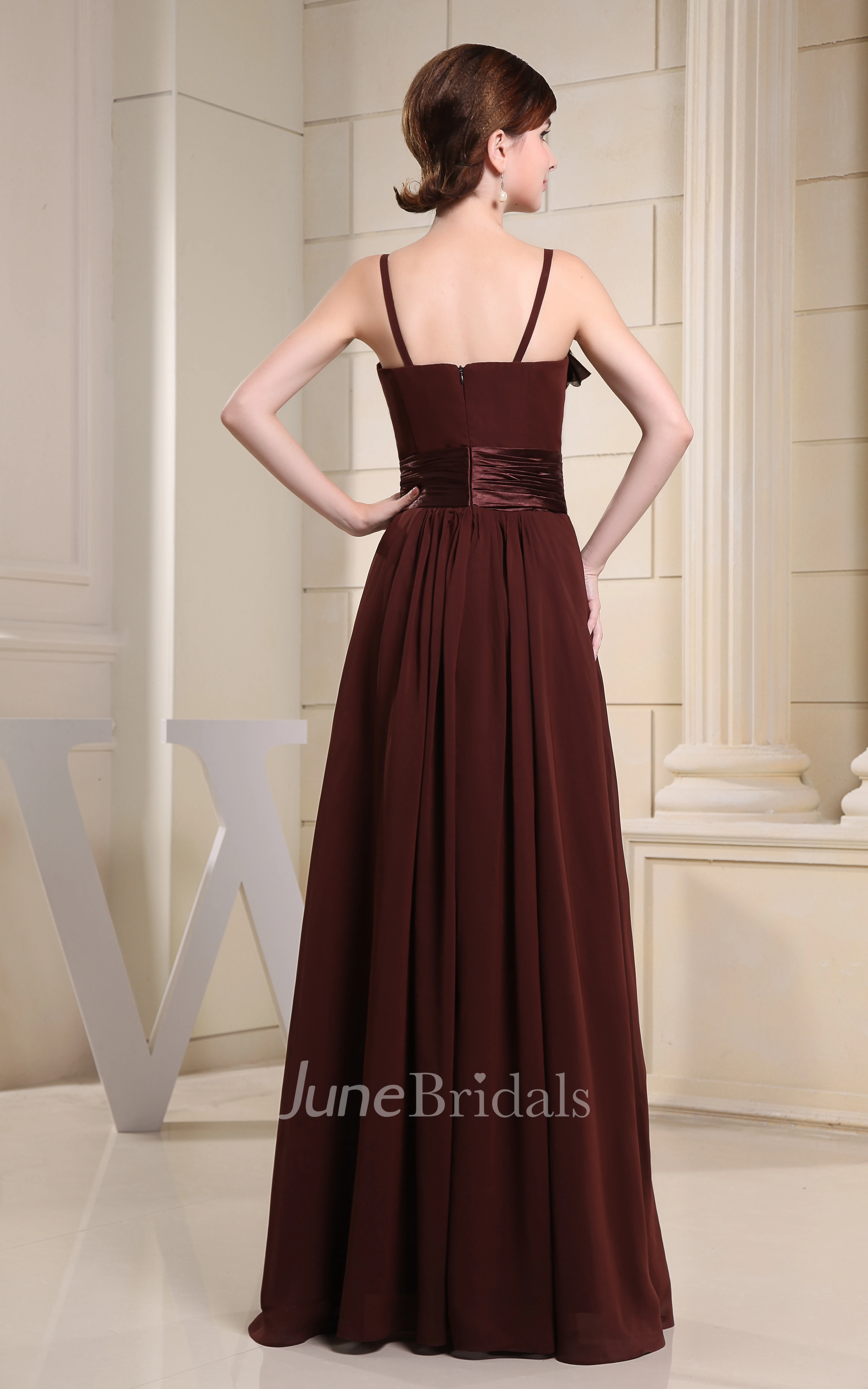 Sleeveless Chiffon Floor-Length Dress With Spaghetti Straps