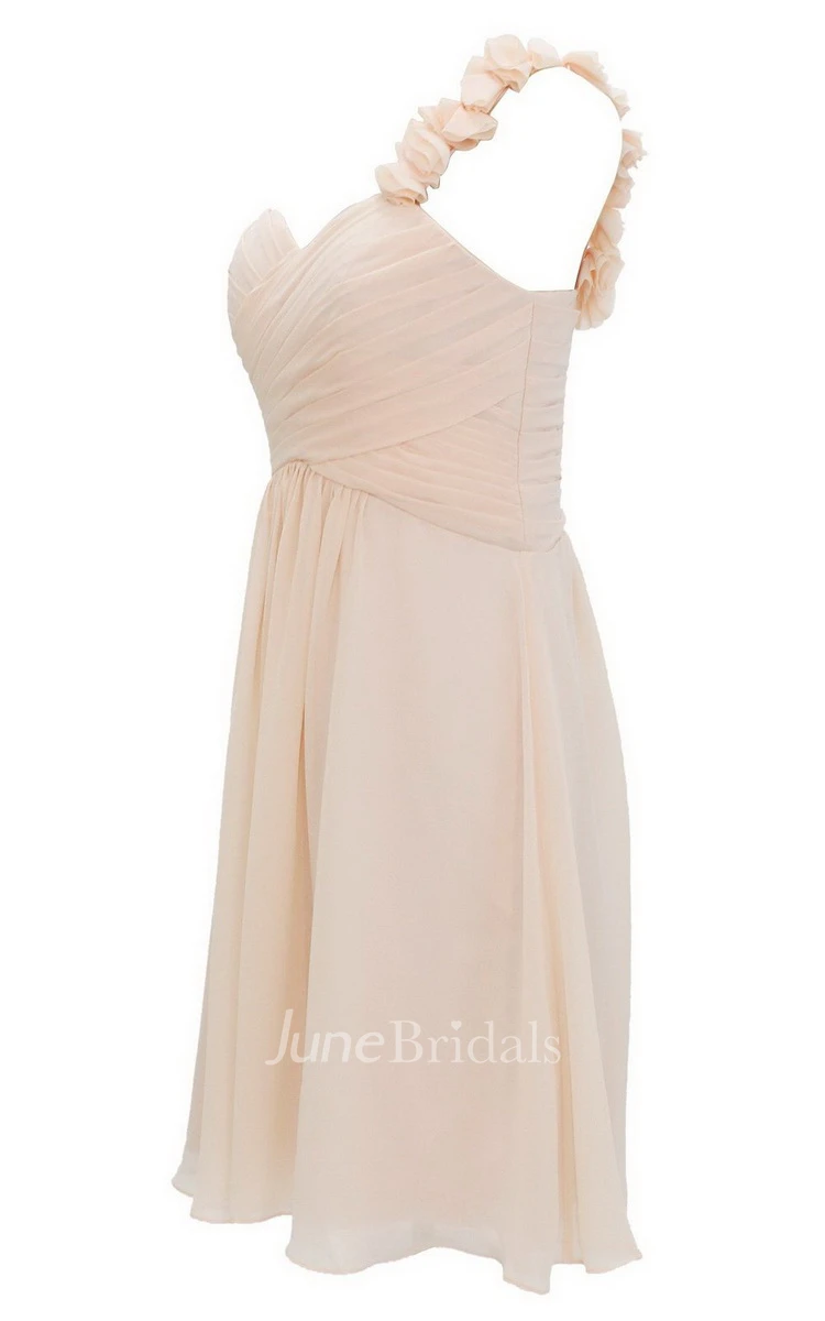 Floral One-shoulder Ruched Short Dress With Lace-up Back