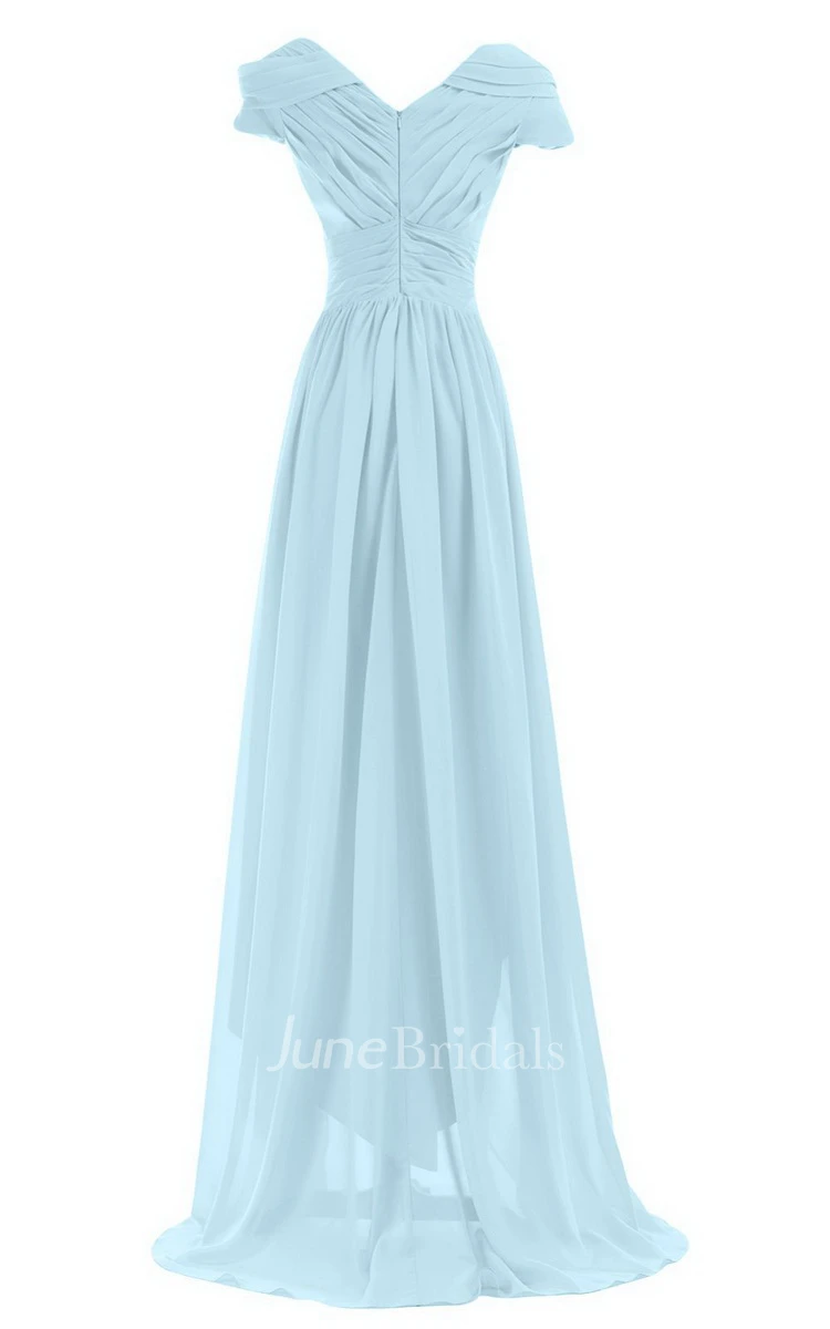 Short-sleeved Highlow Empire Ruched Chiffon Dress