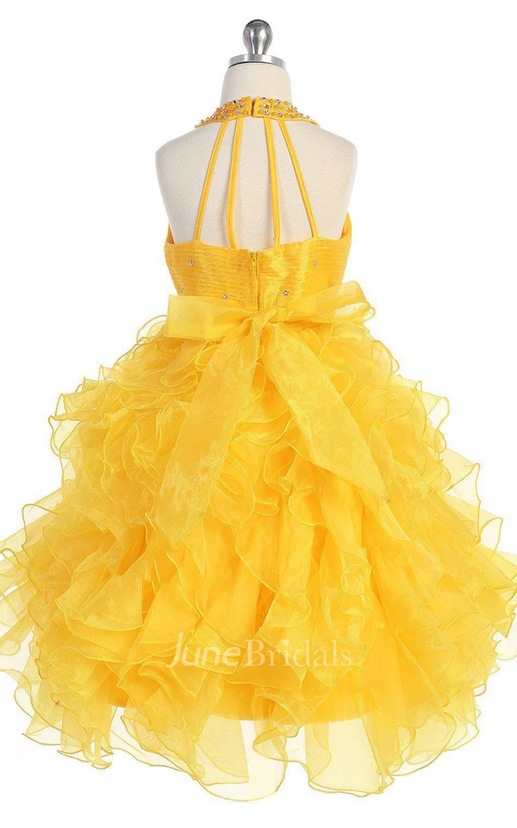 Sleeveless Cascading Ruffled Dress With Sequins