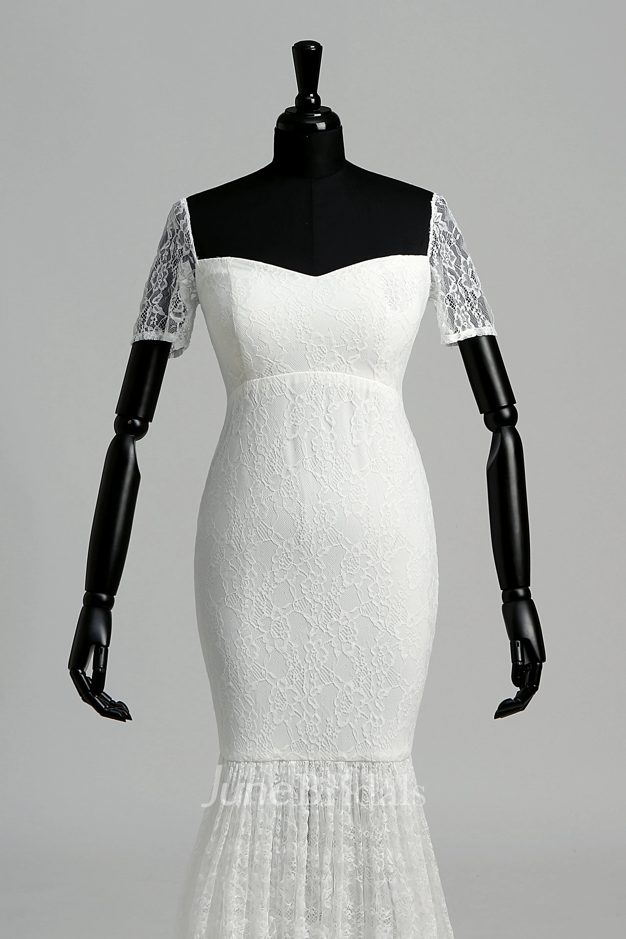 Floor-length Mermaid Off-the-shoulder Illusion Short Sleeve Zipper Lace Weeding Dress