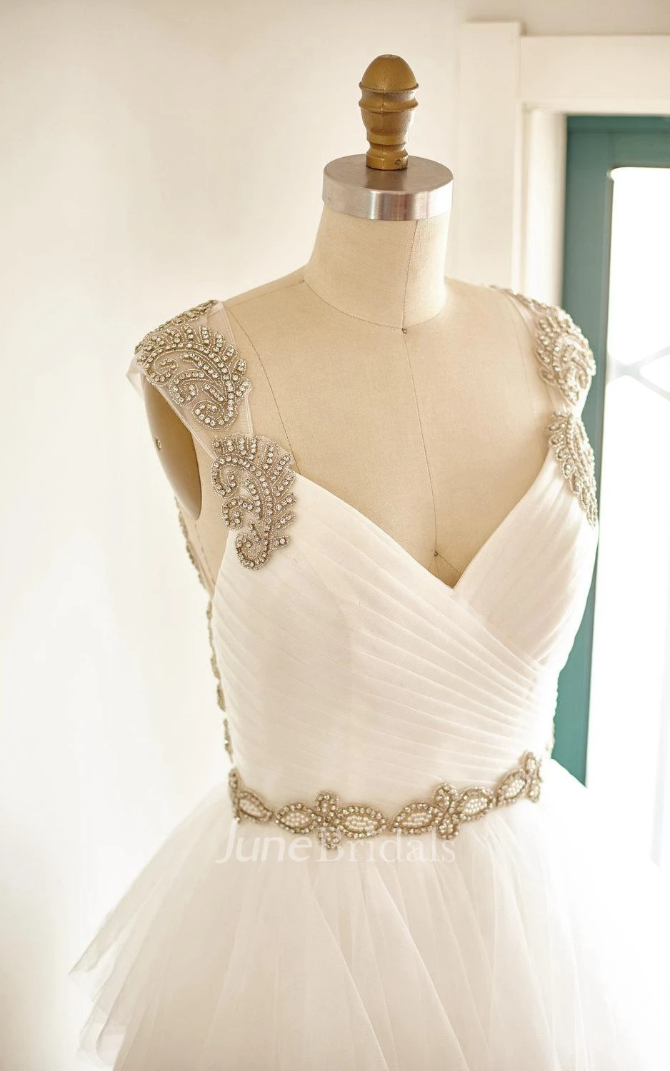 Backless Tulle Lace Satin Dress With Beading Ruffles Keyhole Back