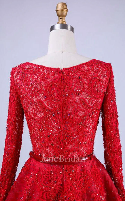 Scoop Neck Long Sleeve A-line Lace Dress