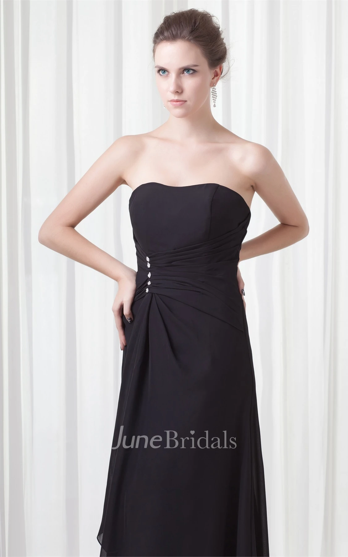 Strapless Chiffon Floor-Length Gown with Draping and Sweep Train