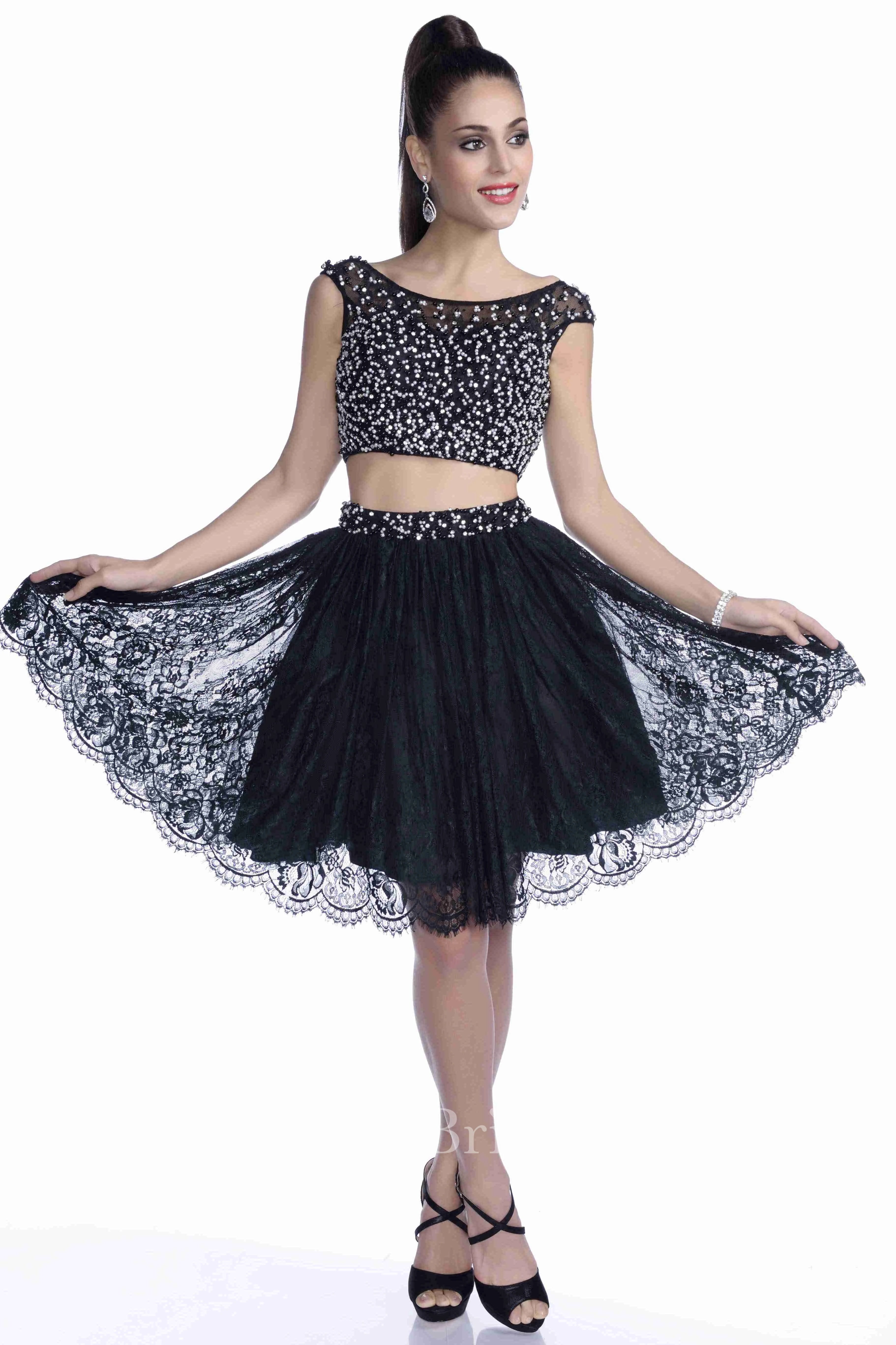 Two-Piece A-Line Prom Dress With Beaded Bodice And Lace Skirt