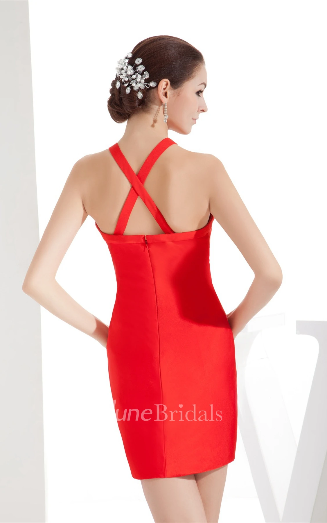 V-Neck Sleeveless Fitted Mini Dress with Halter