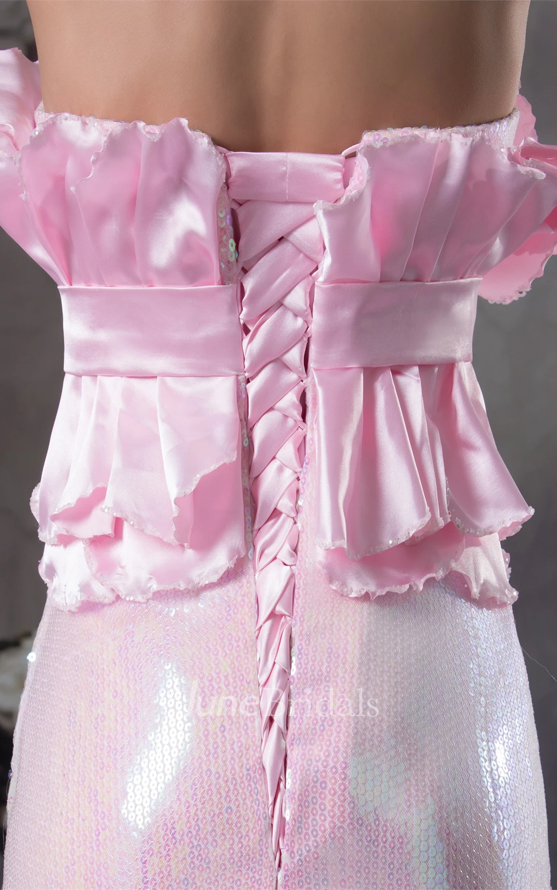 Strapless Sheath Floor-Length Dress with Flower and Ruffled Top