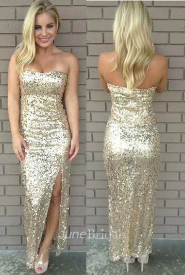 Beautiful Sequins Strapless Front Split Prom Dress Floor-Length on Sale