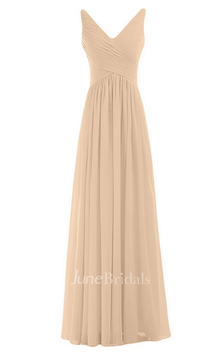 Sleeveless V-neck Chiffon Dress With Crisscross Ruching