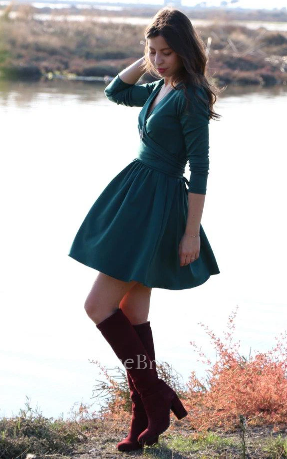Country Short V-Neck Long Sleeve Dress