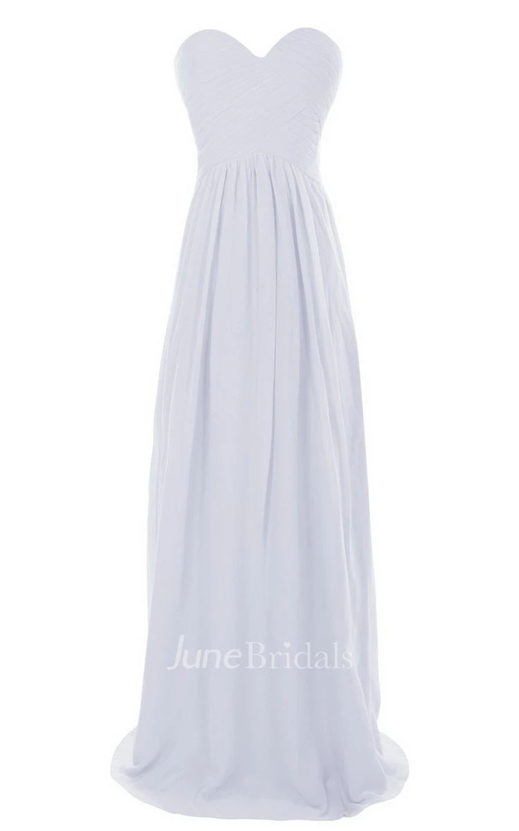 Strapless Sweetheart Ruched Chiffon A-line Gown With Train