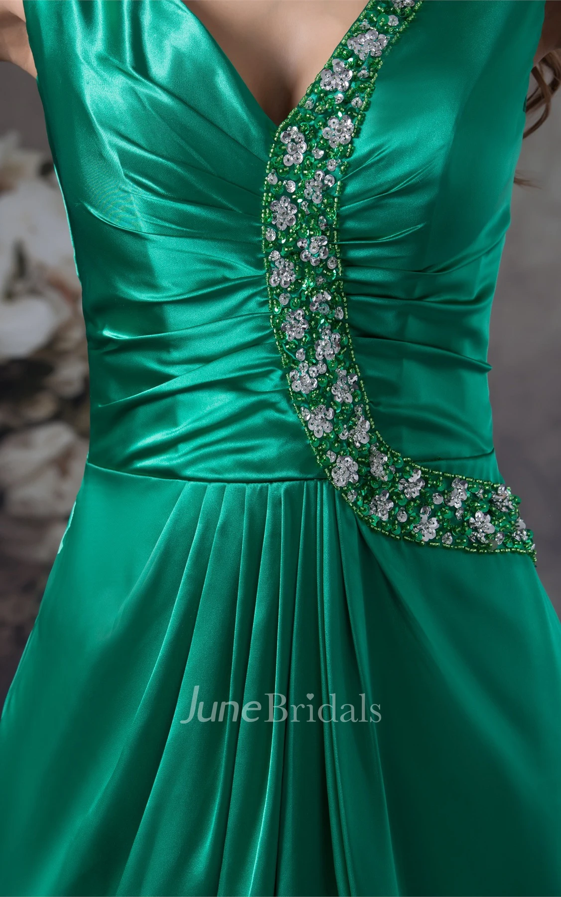 Plunged Sleeveless Sheath Dress with Pleats and Stress