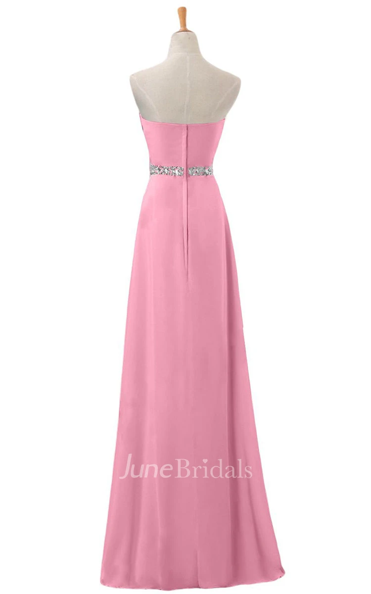 Sweetheart Rhinestoned Pleated A-line Gown With Zipper Back