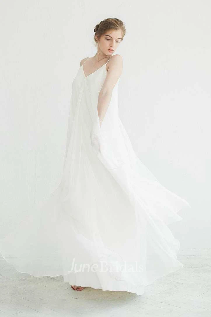 Spaghetti Sleeveless Chiffon Empire Dress With Low-V Back