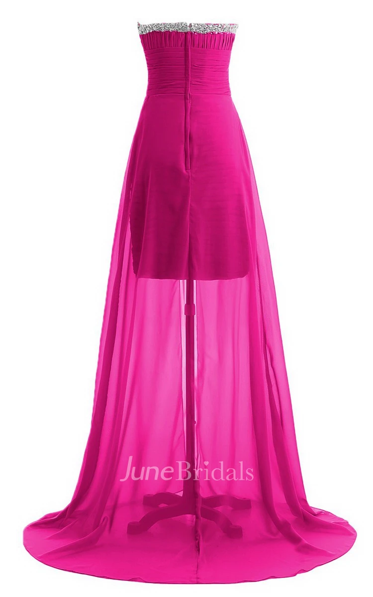Sweetheart Long Chiffon Dress With Ruching and Sequins