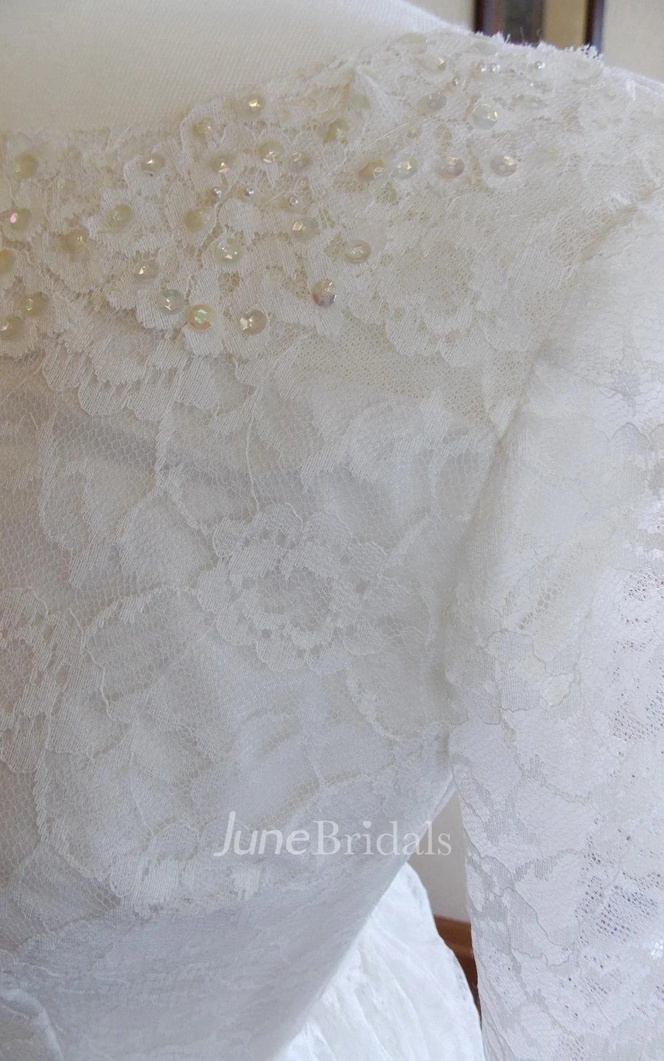 Jewel Long Lace Wedding Dress With Beading And Long Illusion Sleeve