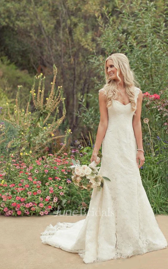 A-Line Mini Sweetheart Sleeveless Bell Cap Court Train Backless Lace Dress