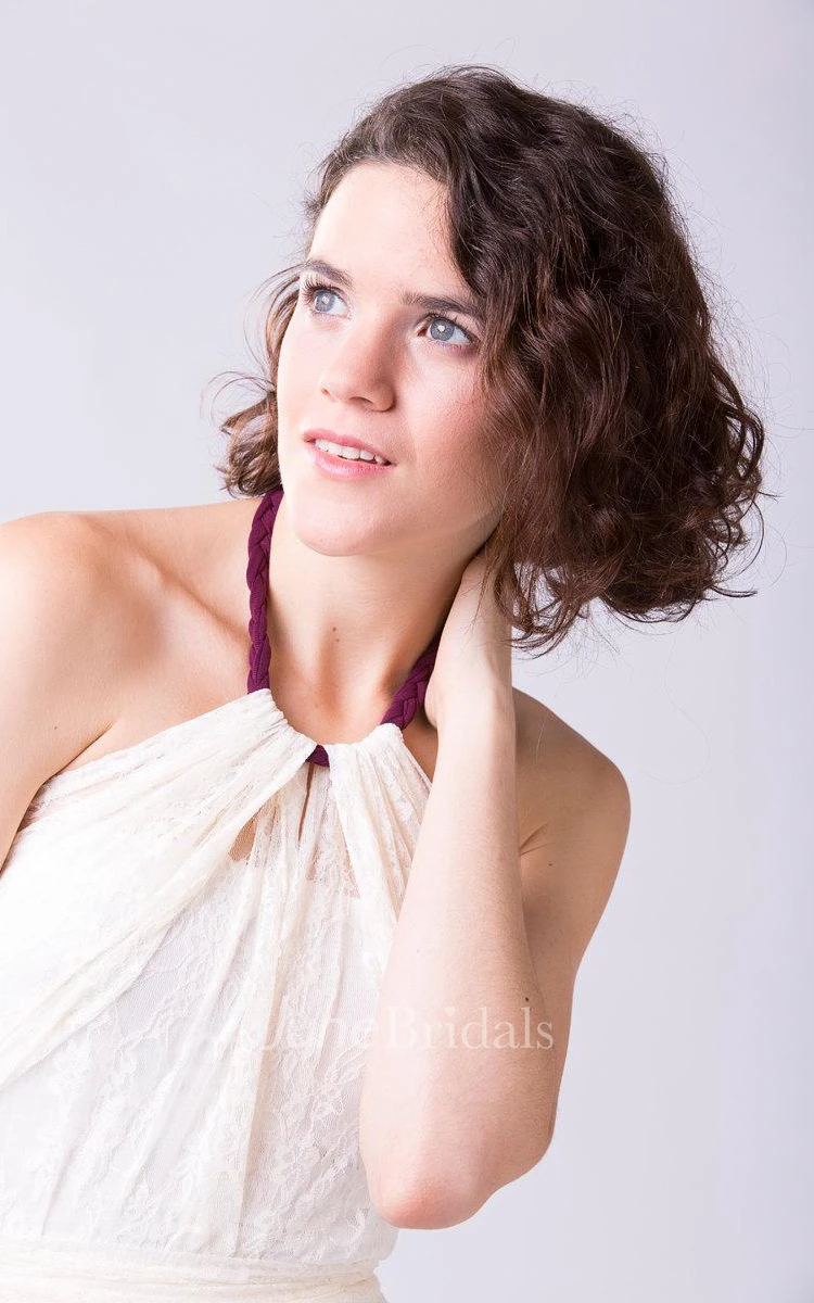 Halter Lace and Jersey Floor-length Bridesmaid Dress