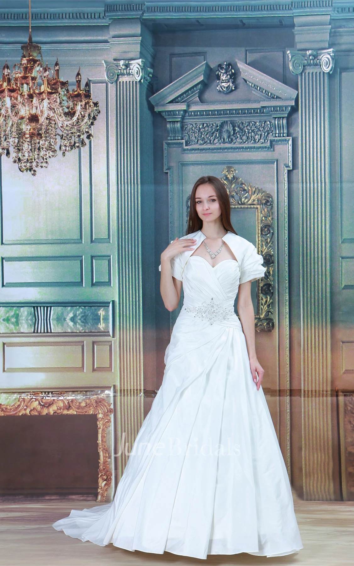 sweetheart a-line maxi criss-cross dress with bolero and beading