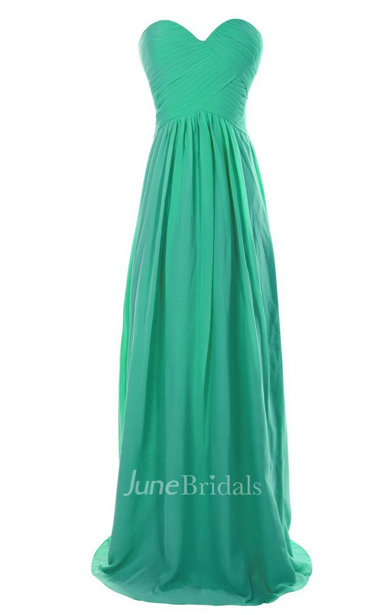 Strapless Sweetheart Ruched Chiffon A-line Gown With Train