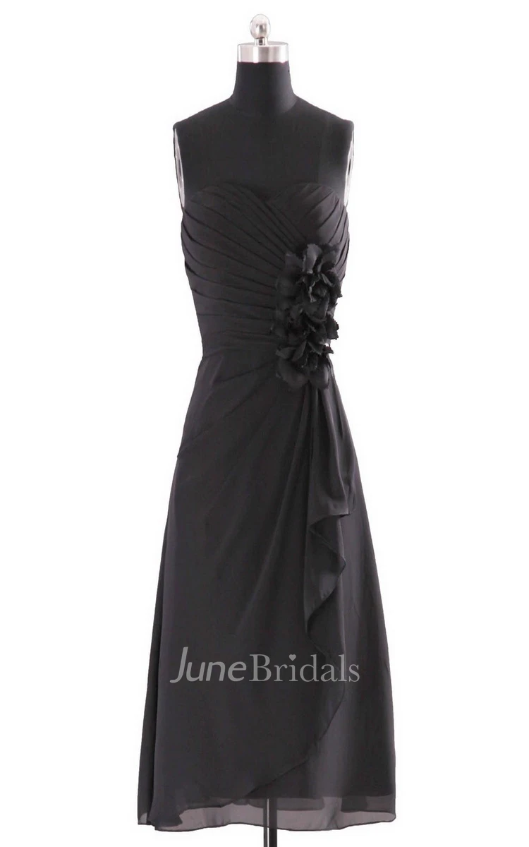 Sweetheart Layered Chiffon Dress With Flowers