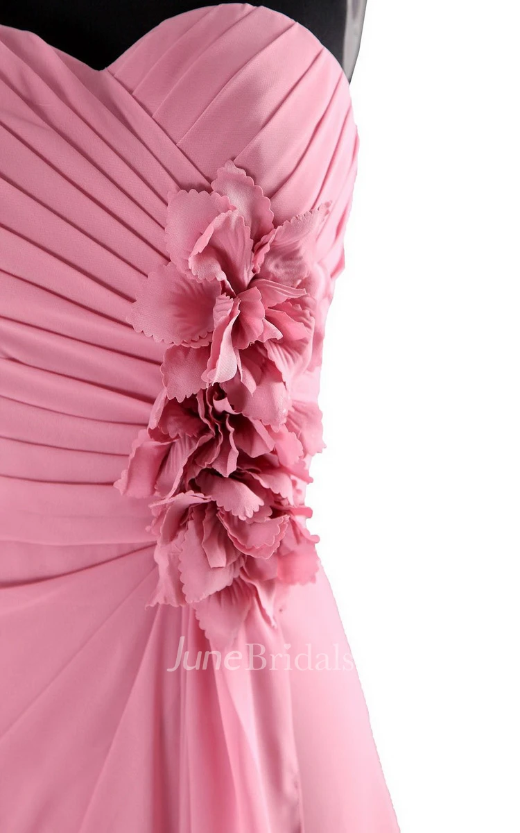Sweetheart Layered Chiffon Dress With Flowers