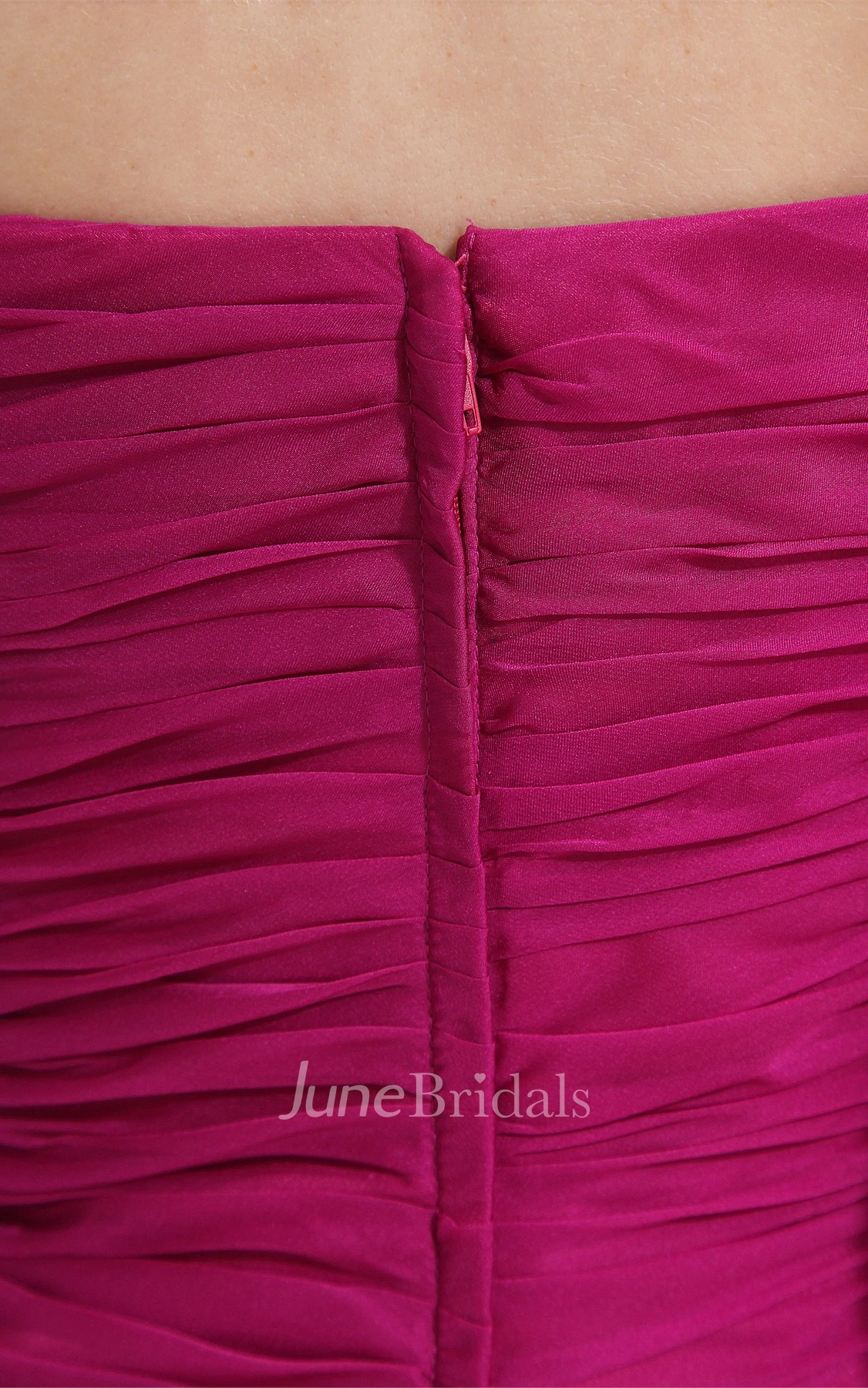 One-Shoulder Front-Split Ruched Bodice Gown with Beaded Embellishment and Zipper Back