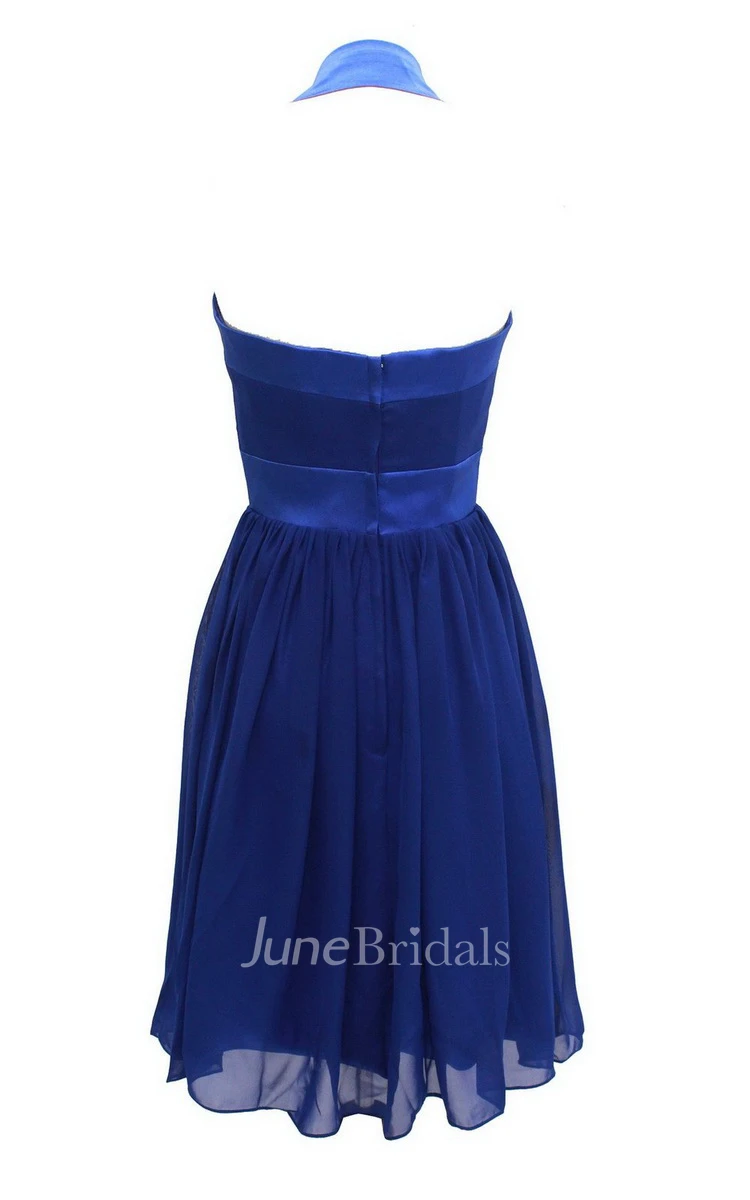 Halter Pleated Chiffon A-line Gown With Satin Band