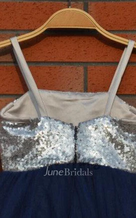 Knee-length Tulle Dress With Sequins&Flower