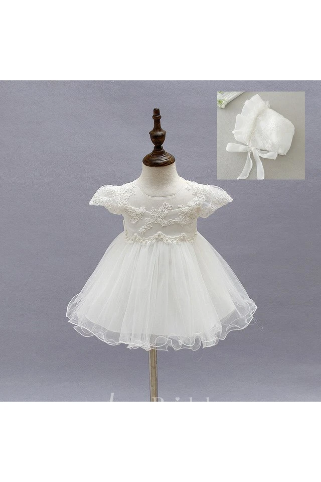 Elegant Christening Gown With Lace Appliques And Pearls