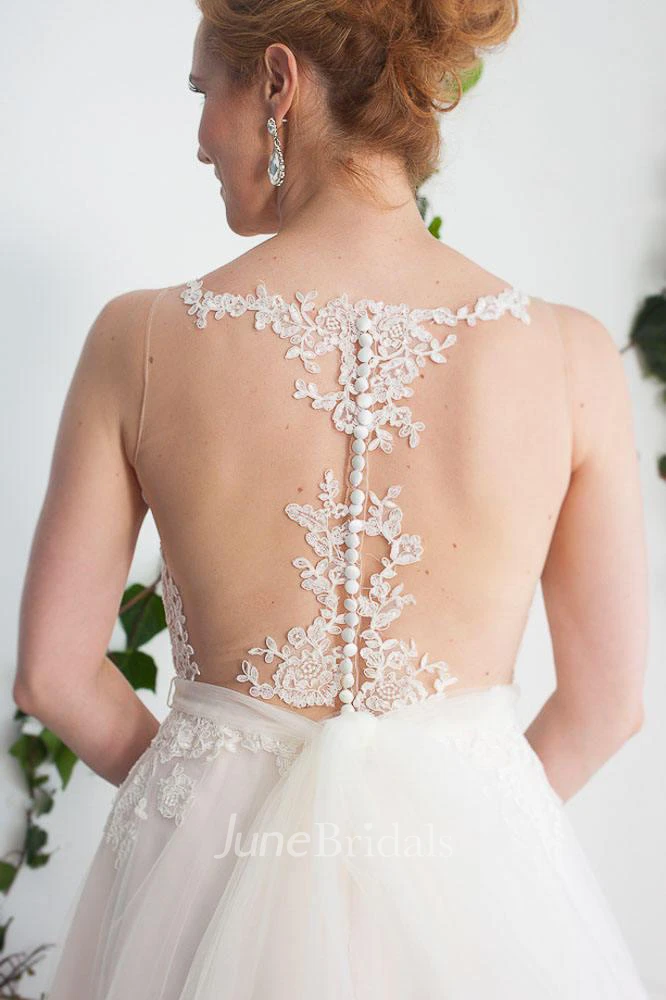 Illusion Sleeveless Tulle Sweetheart A-Line Wedding Dress With Appliques