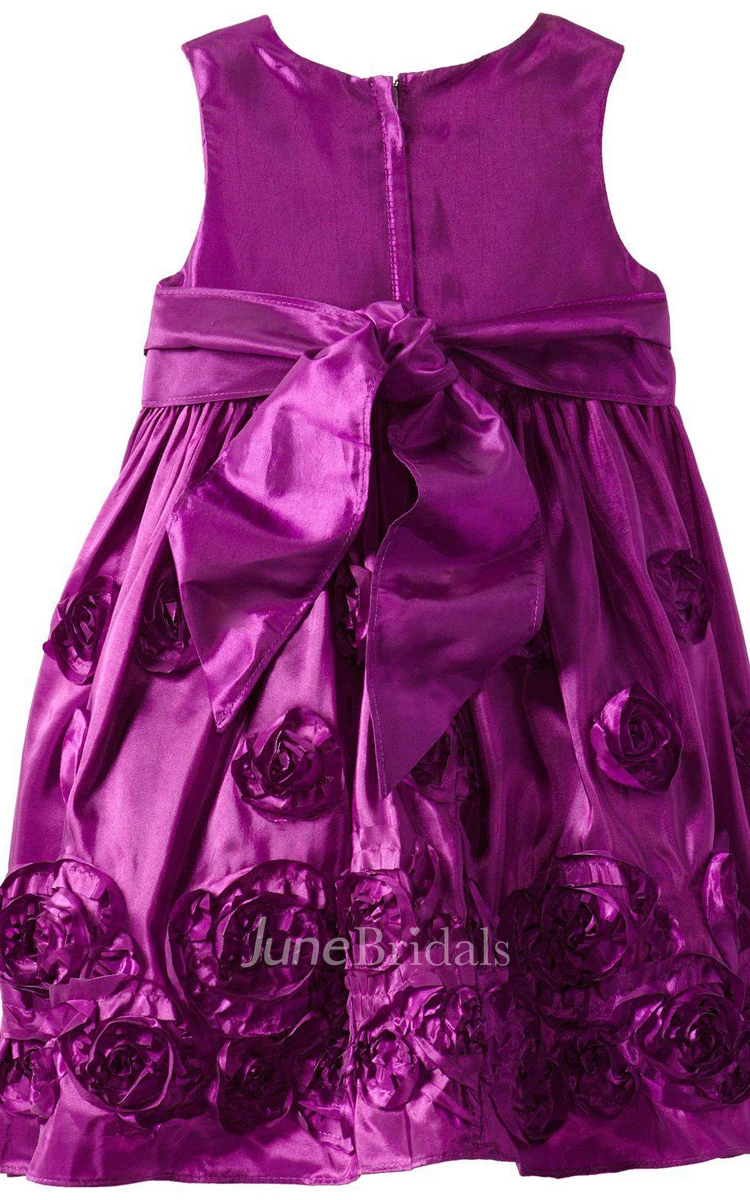 Cap-sleeved Taffeta Dress With Floral Details