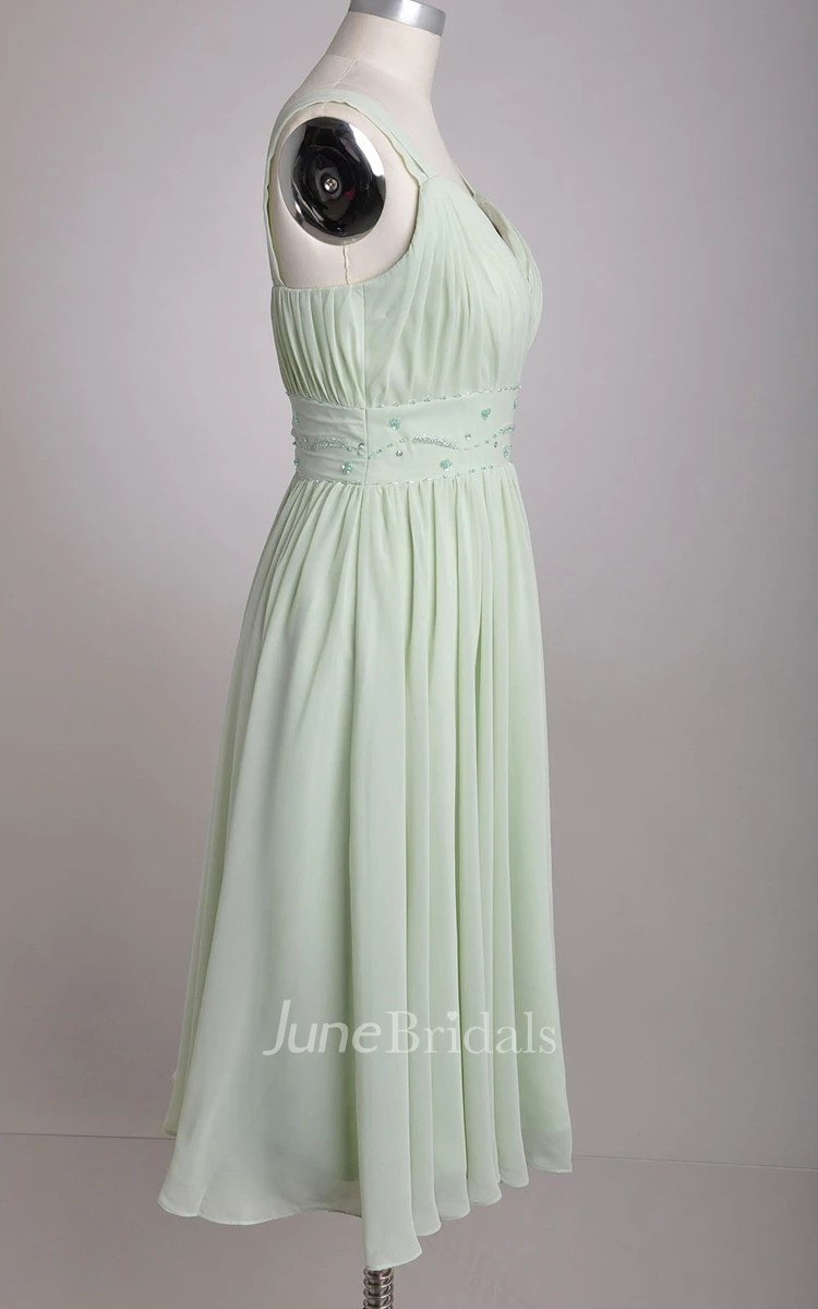 V-Neckline A-line Chiffon Bridesmaid Dress With Broad Straps