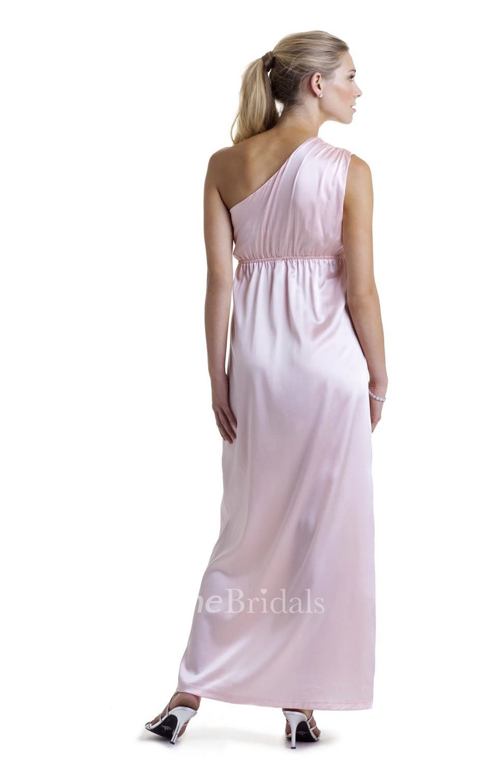 One-shoulder Long Satin Maternity Dress