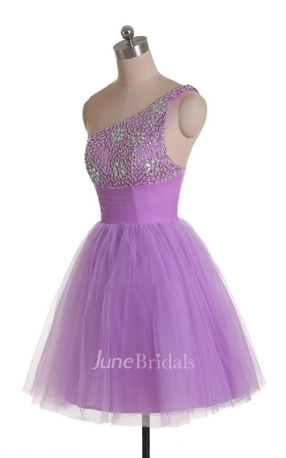 One-shoulder Sequined Bodice Short Tulle Dress