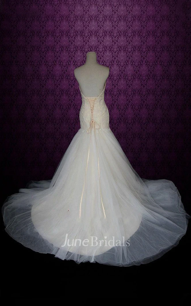 Sweetheart Neck Lace-Up Back Mermaid Tulle Wedding Dress With Crystal Detailing