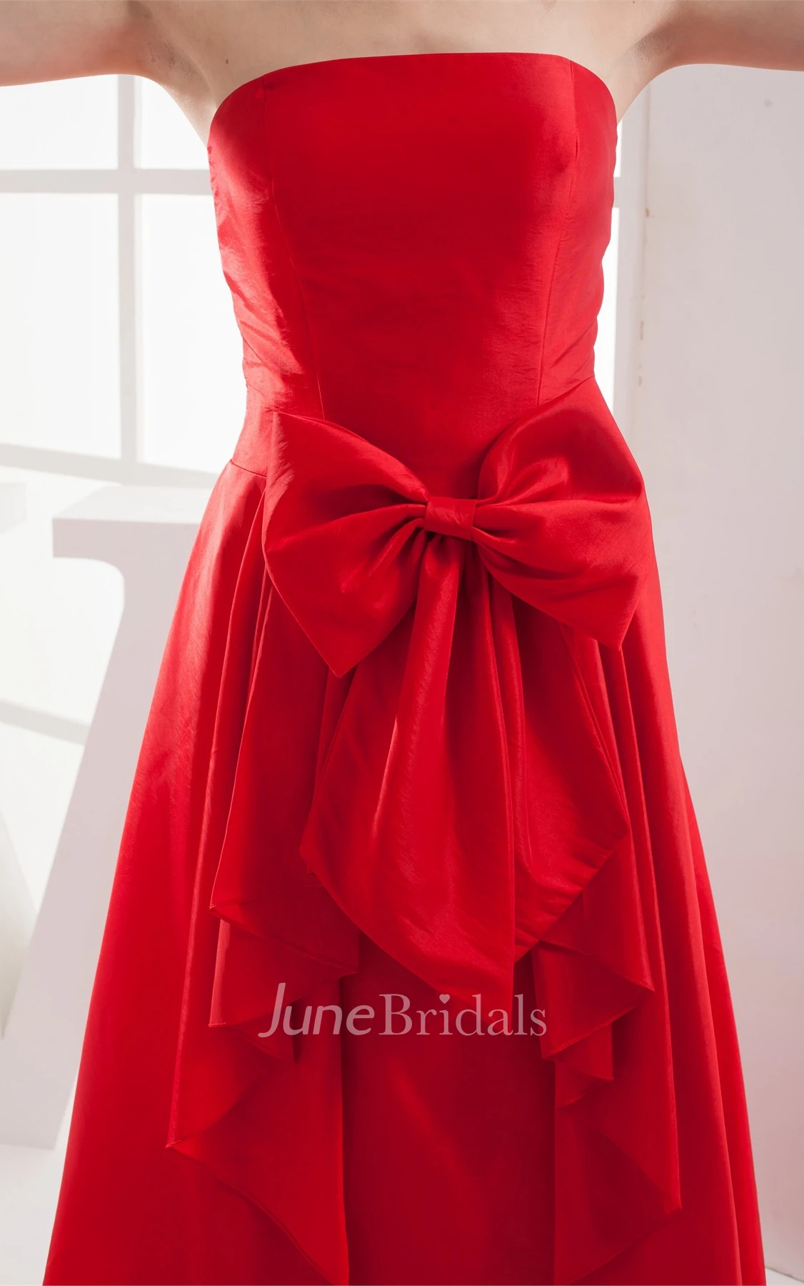 Strapless A-Line Chiffon Maxi Dress with Draping and Bow