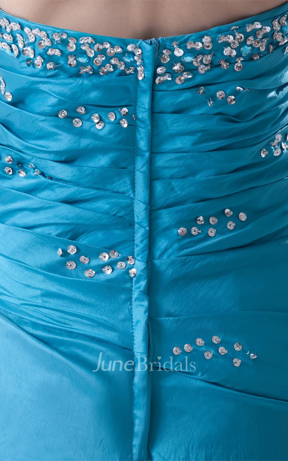 Strapless Pick-Up Taffeta Gown with Beading and Ruching