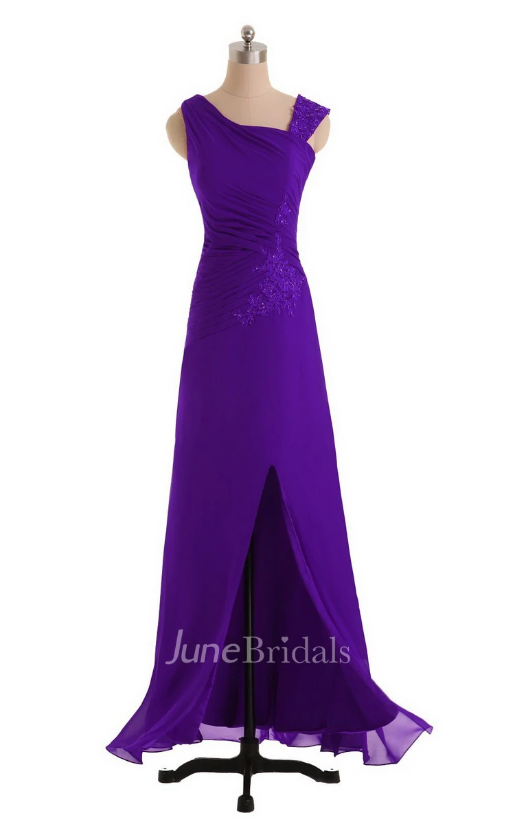 Sleeveless Chiffon Dress With Front Slit and Ruching