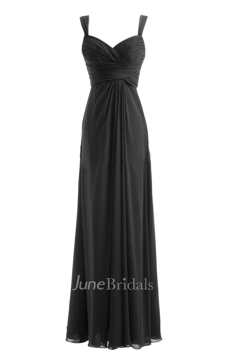 Straps Sweetheart Ruched Chiffon A-line Dress