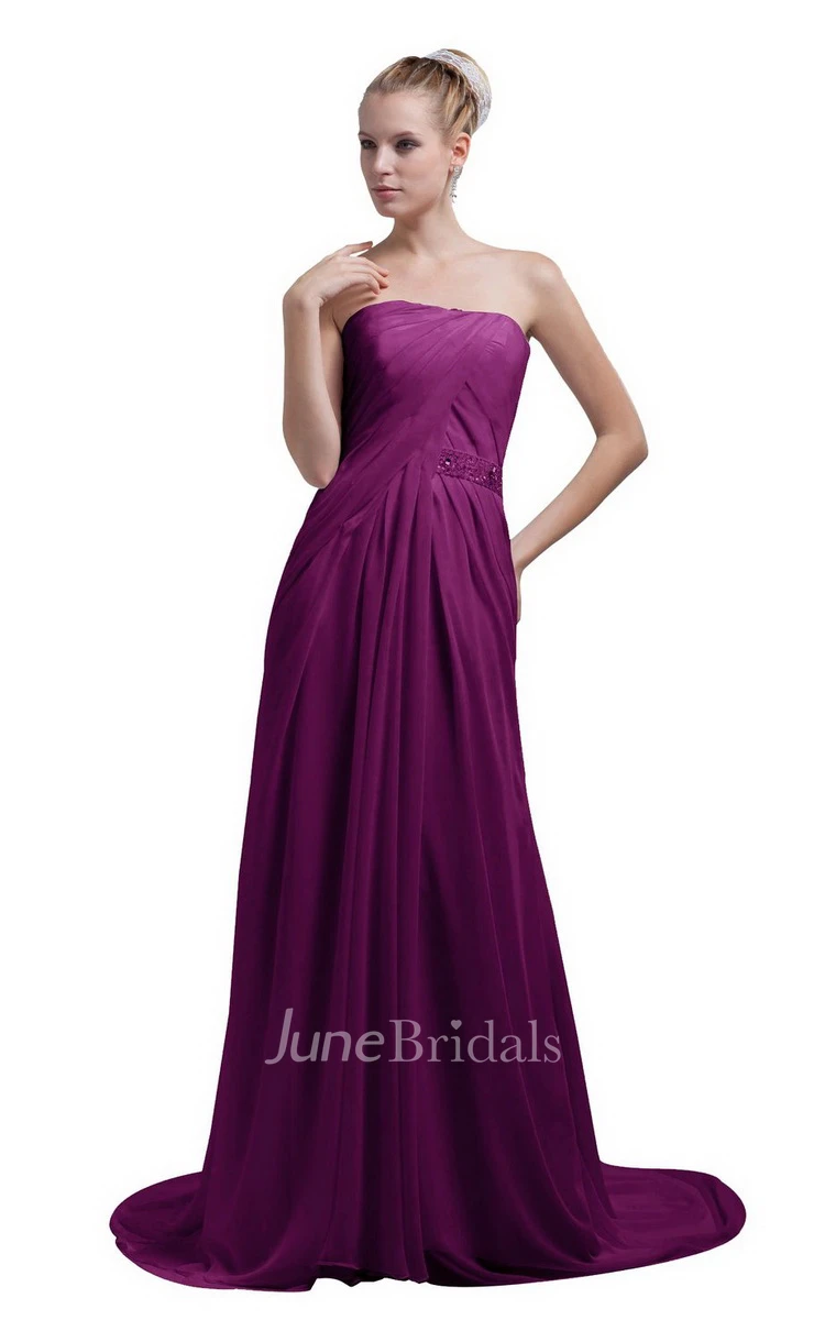 Train Strapless Chiffon A-line Gown With Beaded Band