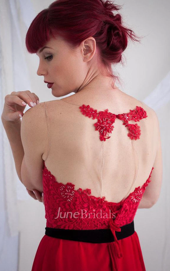 Chiffon&Lace Dress With Beading&Sequins&Corset Back