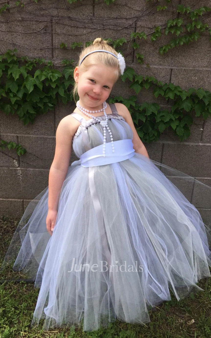 Tea-length Tulle Dress With Satin Sash Ribbon