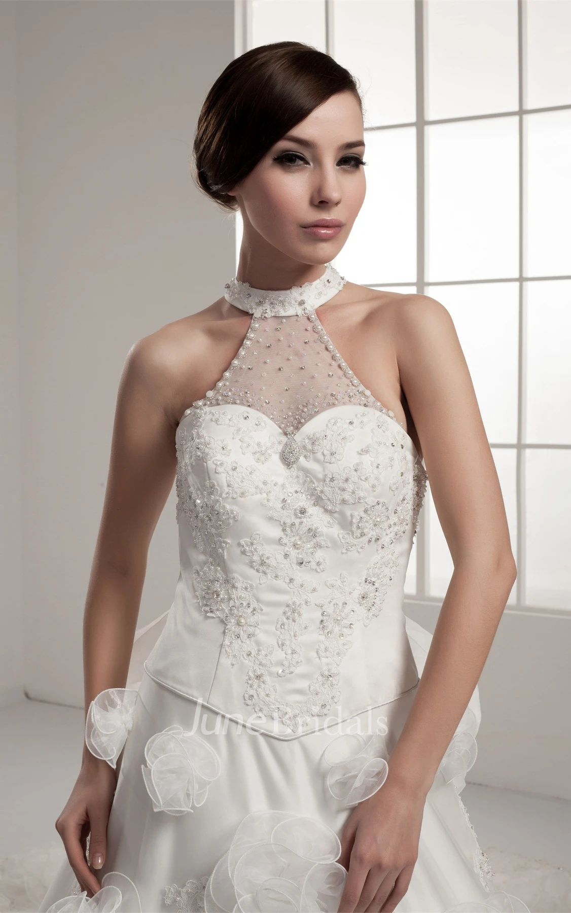 Floral Sleeveless Appliqued Ball Gown with Beading and Illusion