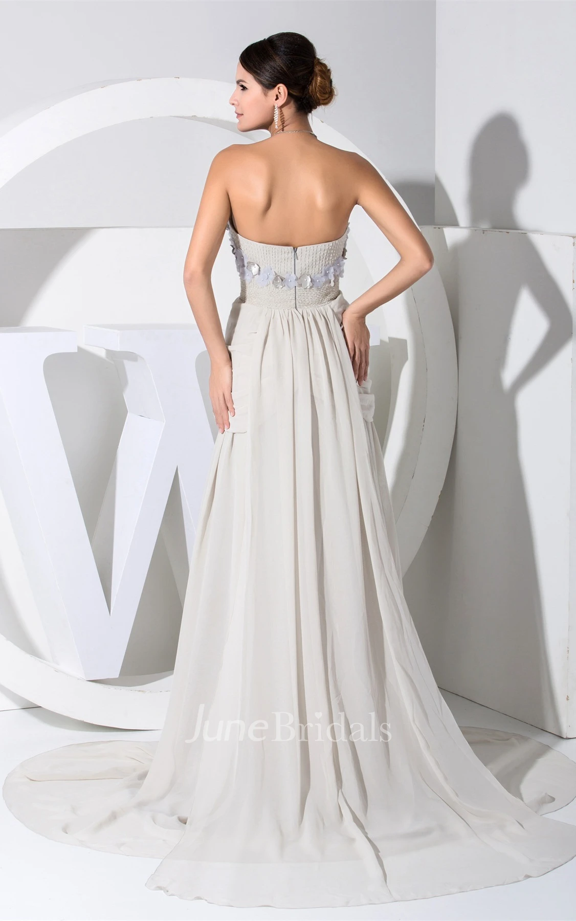 Sexy Plunged Front-Split Dress with Flower and Beaded Waist