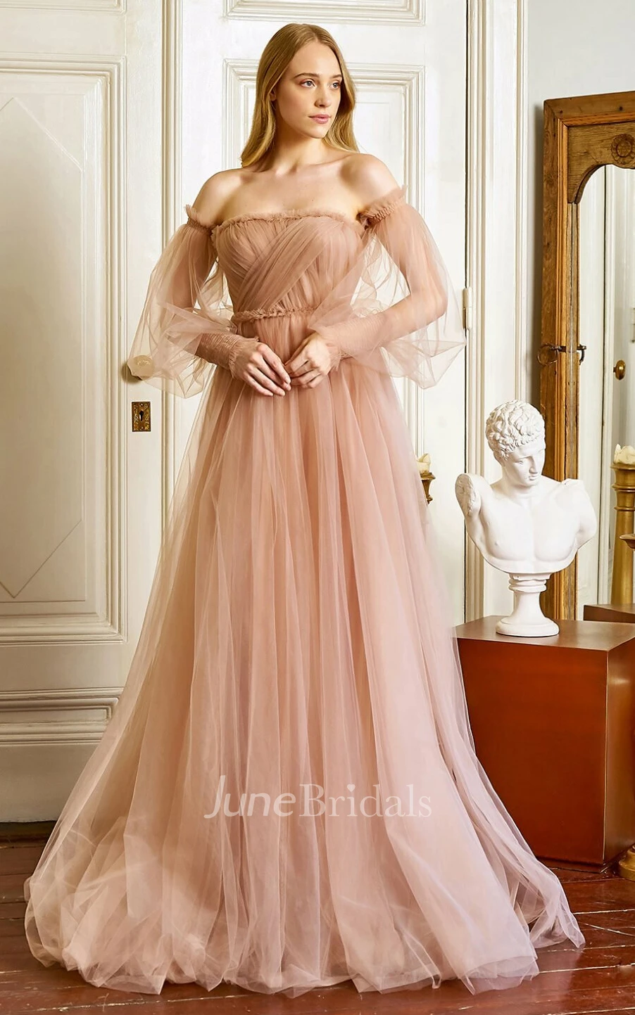 Bohemian A-Line Off-the-shoulder Tulle Floor-length Evening Bohemian A-Line Off-the-shoulder Tulle Floor-length Evening