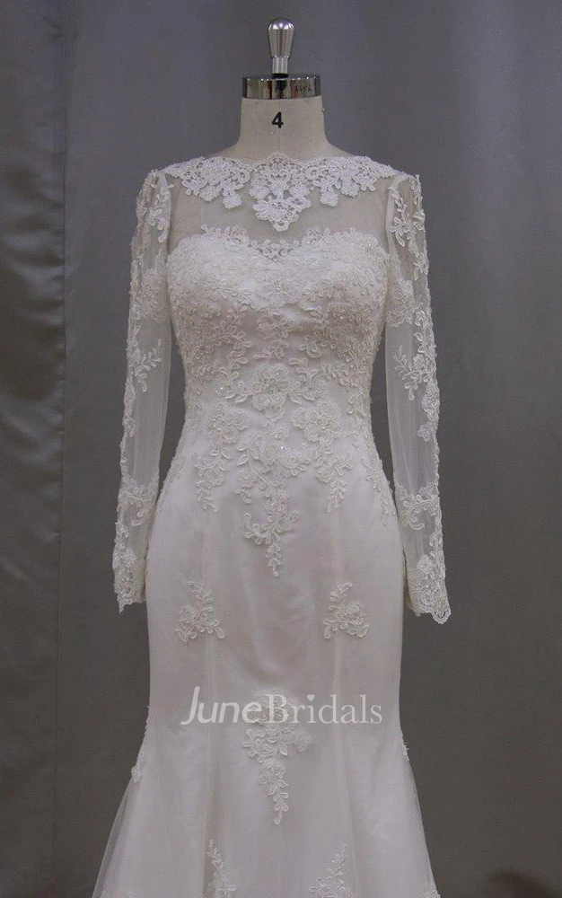 Modest High Neck Long Sleeve Lace Mermaid Wedding Dress