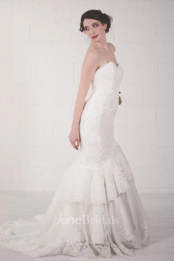 Mermaid Straps Tulle Organza Satin Sash Ribbon Lace Ruffles Zipper Wedding Dress