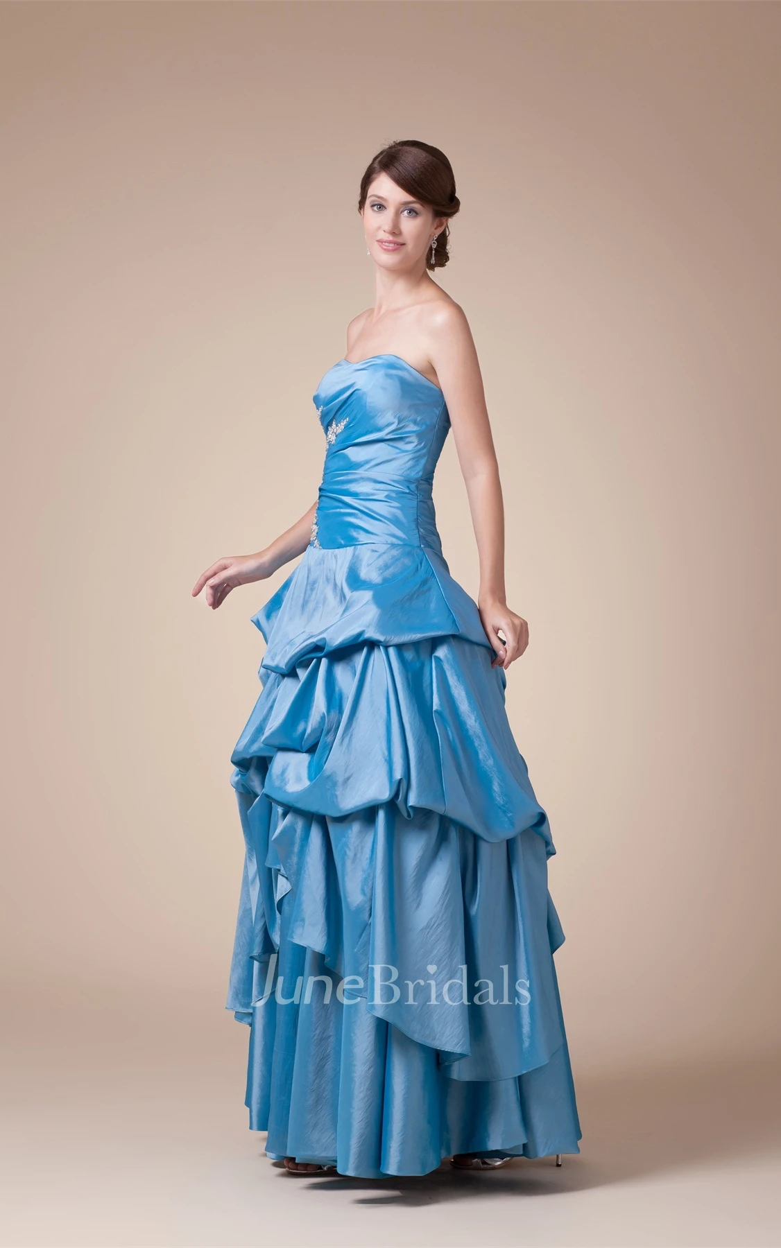 Strapless Pick-Up Ball Gown with Pleats and Appliques